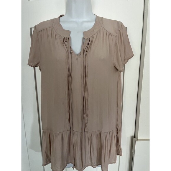 Ro&De Tops - Ro & De Boho Peasant Ruffle Blouse Top Shirt Tie Keyhole Pleats Short Sleeve S M